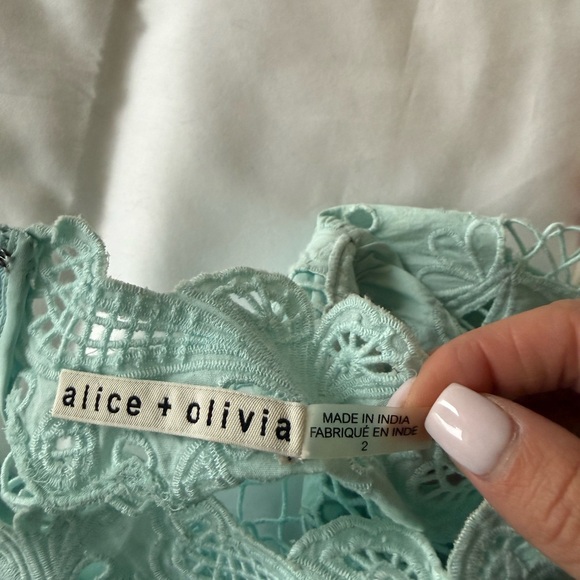 Alice + Olivia Light Blue Eyelet Mini Dress with Puff Sleeves - Picture 4 of 4